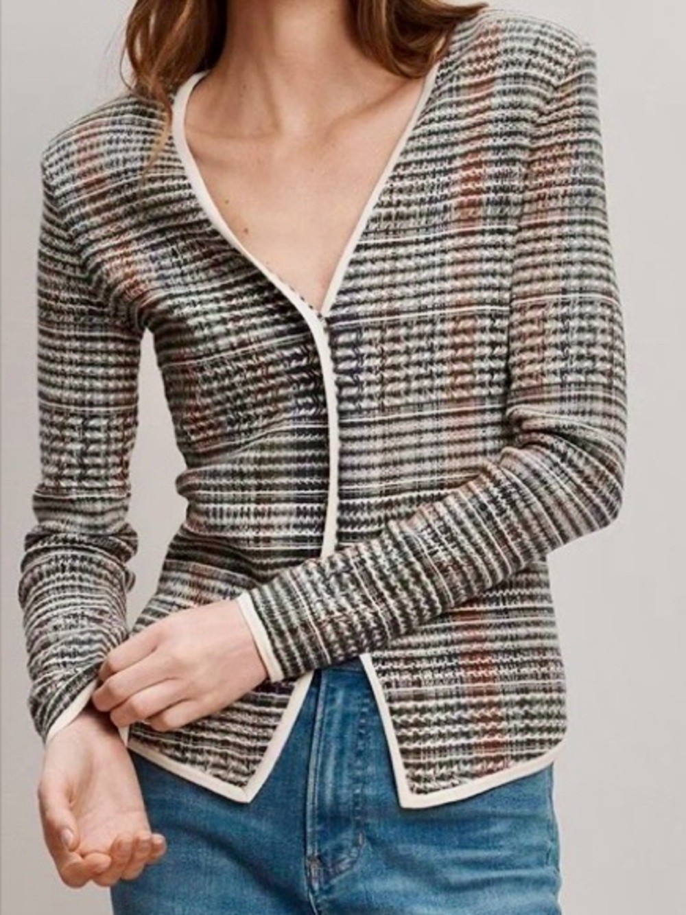 Veronica Beard Striped Knit V-Neck Cardigan
